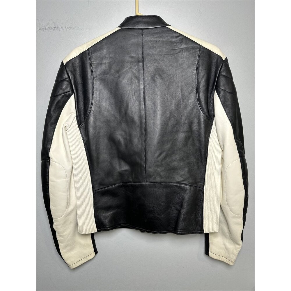 Ralph Lauren Purple Label Mens Leather Jacket Biker White‎ Black Zip Lambskin - Picture 7 of 16